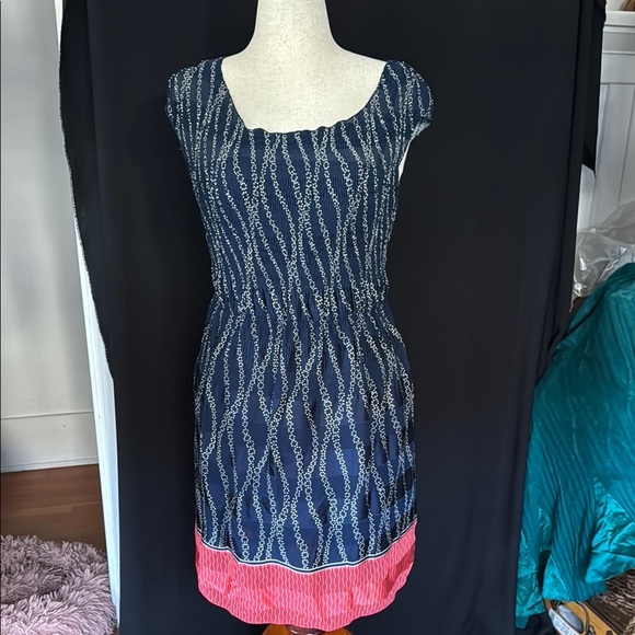 Max Studio Navy and Coral Patterned Dress, size Medium - Picture 1 of 5